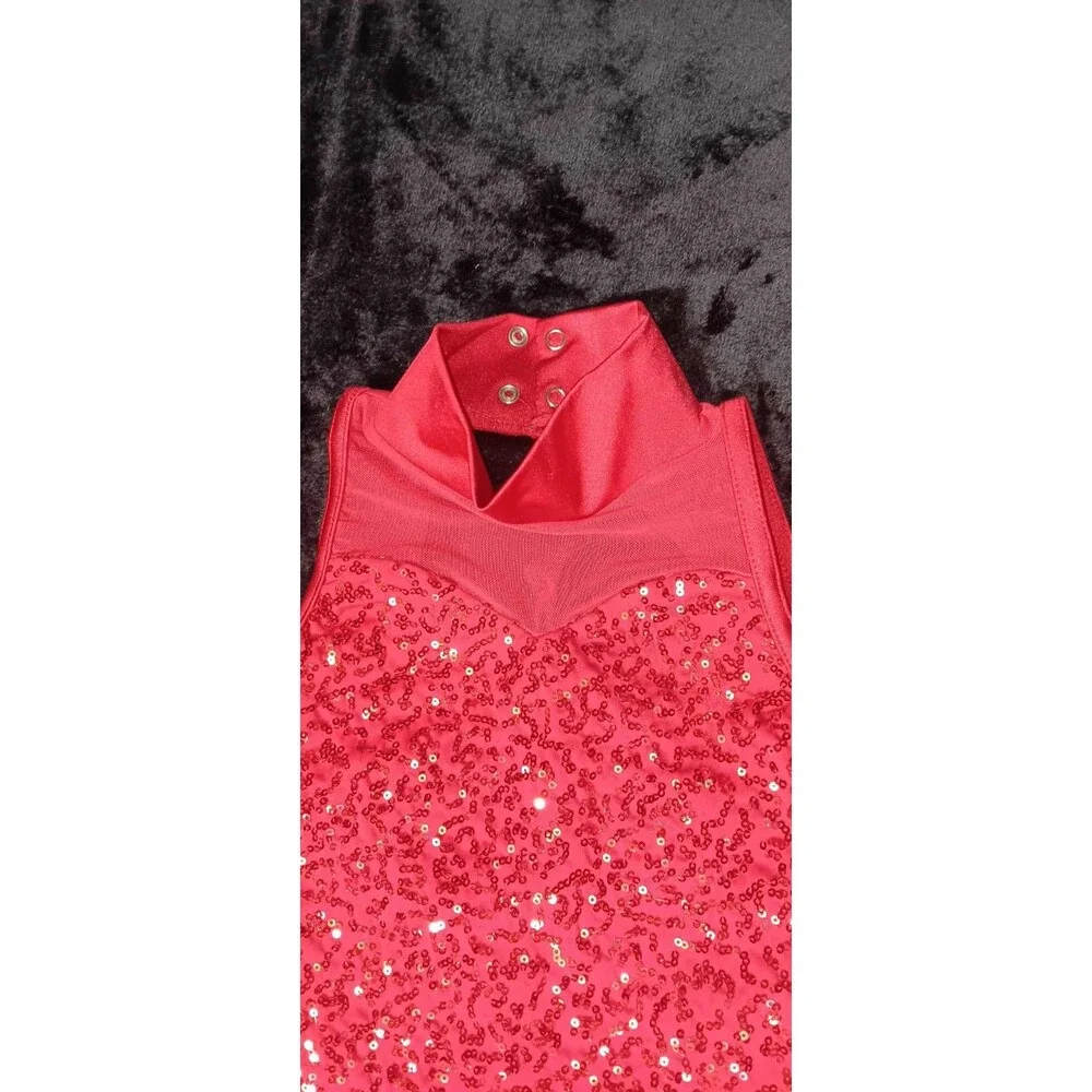 Weissman No Lie Red Sequin Fringe Jumpsuit MC Dance Costume Jazz Tap Disco 70s